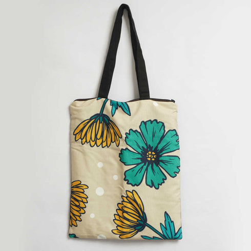 Green Floral Printed Tote Bag