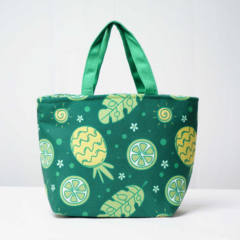 Green Printed Canvas Lunch Bag With Handle