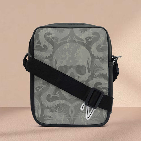 Grey Skull Printed Personalised Men Sling Bag - Uncommongifts.in