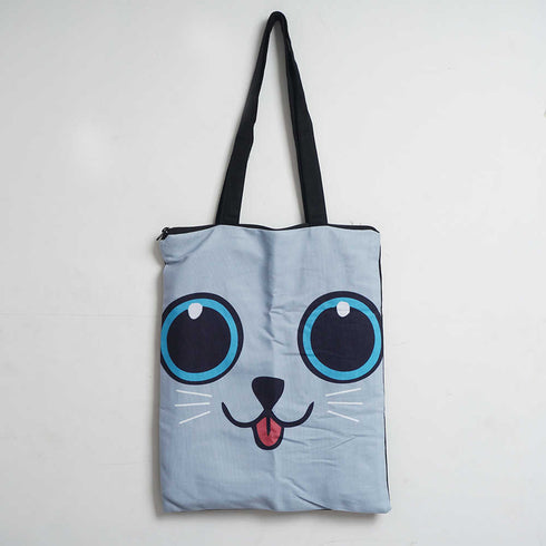Grey Cat Printed Tote Bag