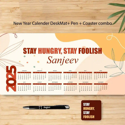 Personalized New Year Calendar DeskMat with Pen & Coaster Combo