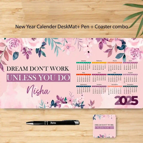 Personalized New Year Calendar DeskMat with Pen & Coaster Combo