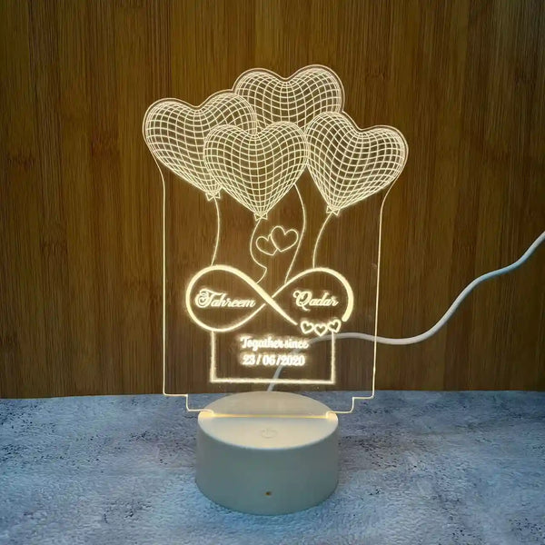 Heart Shaped Personalized Couple Name & Date LED Night Lamp