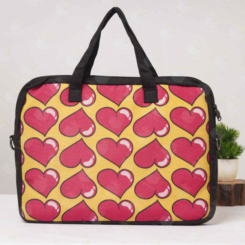 Hearts Printed Canvas Laptop Bag - 15.6 inch