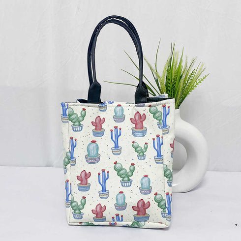 Personalised Cactus Printed Lunch Bag With Handle