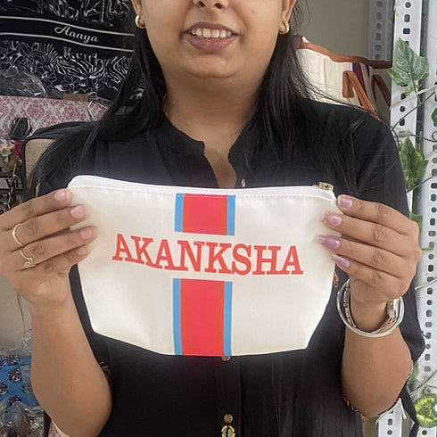 Red Strap Printed Personalised Pouch