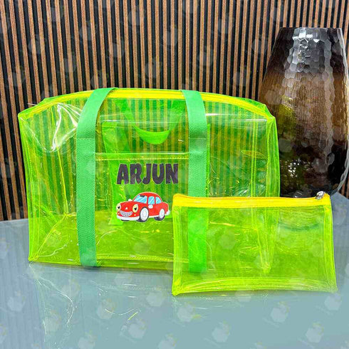 Personalised Kids Jelly Duffle Bag & Pencil Pouch Combo - Green