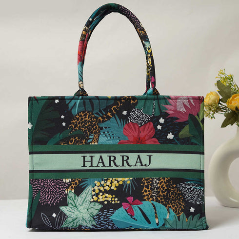 Jungle Floral Printed Box Tote Bag - Uncommongifts.in