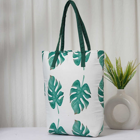 Leaf Green Printed Oversized Shopper Tote Bag - Uncommongifts.in