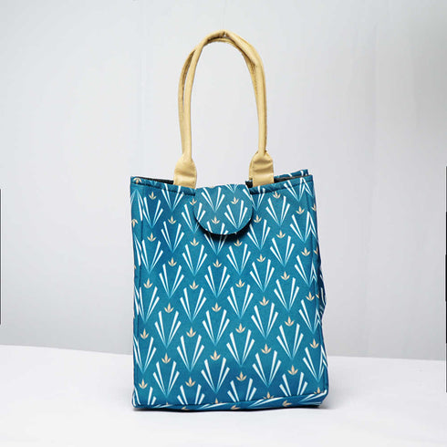 Leaf Printed Canvas Lunch Bag With Handle