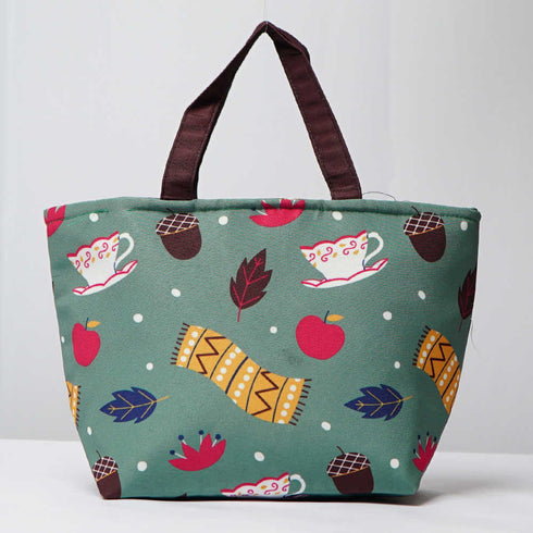 Leaf Printed Lunch Bag With Handle