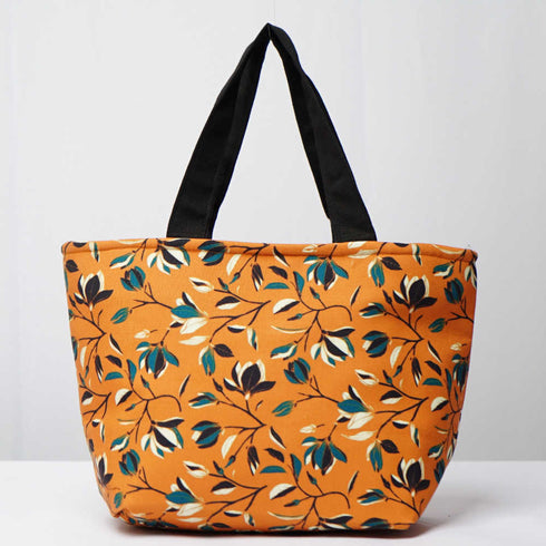 Leafs Printed Canvas Lunch Bag With Handle