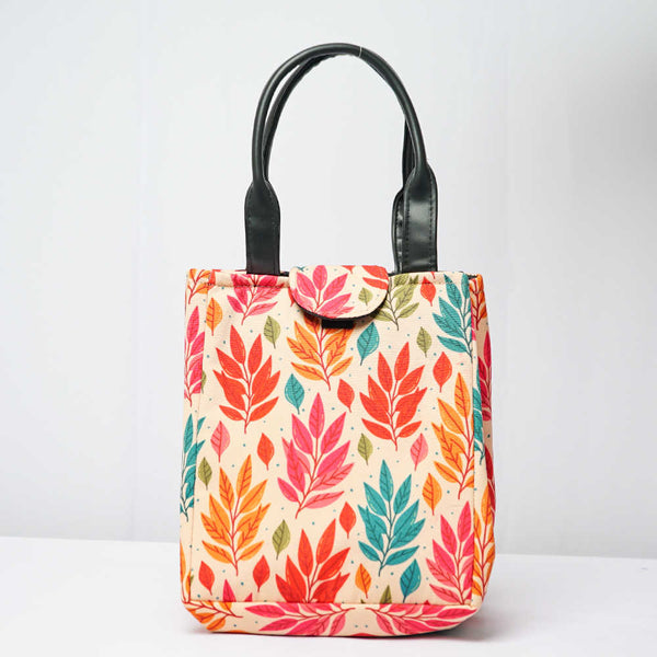 Leafs Printed Lunch Bag With Handle