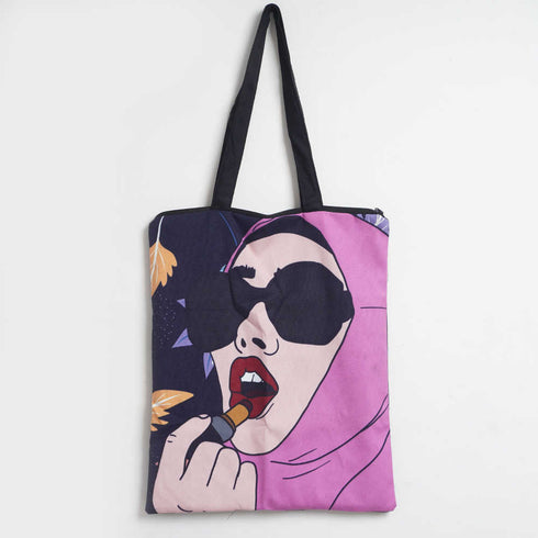 Lipstick Girl Printed Tote Bag