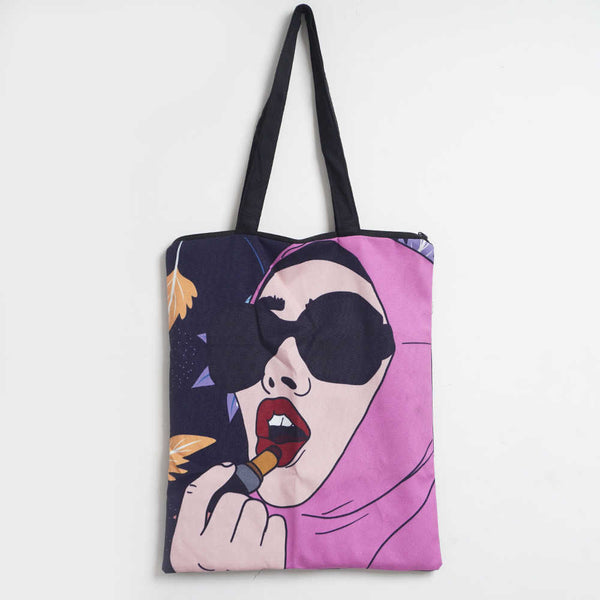 Lipstick Girl Printed Tote Bag