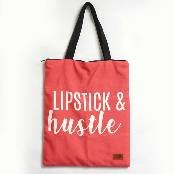 Lipstick & Hustle Printed Tote Bag