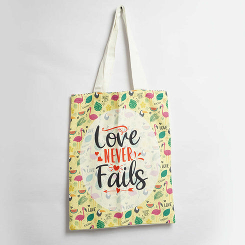 Love Never Fails Printed Tote Bag