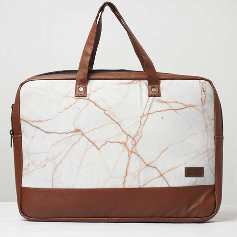Marble Printed Canvas & PU Laptop Bag Fit 15.6 Inch Laptop