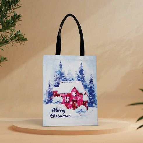 Merry Christmas House - Christmas Theme Printed Tote Bag - Uncommongifts.in