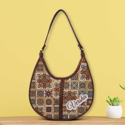 Multi-coloured Printed Half Moon Hobo Bag - Uncommongifts.in
