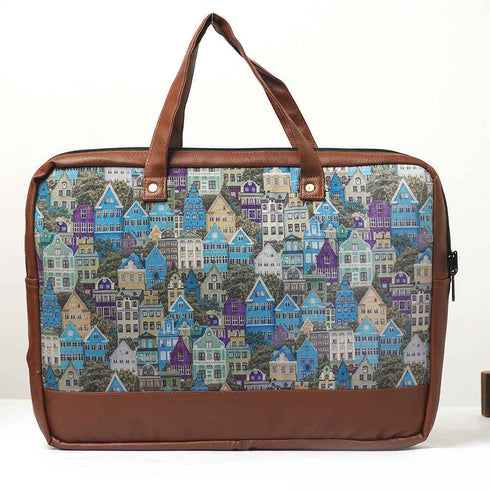 Multi House Printed Canvas & PU Laptop Bag Fit 15.6 Inch Laptop