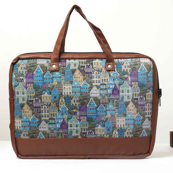 Multi House Printed Canvas & PU Laptop Bag Fit 15.6 Inch Laptop