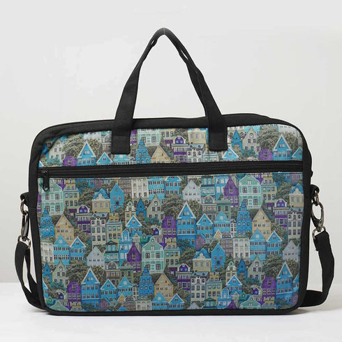 Multi Houses Printed Canvas Laptop Bag - 15.6 inch