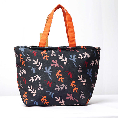 Multi Leafs Printed Lunch Bag With Handle