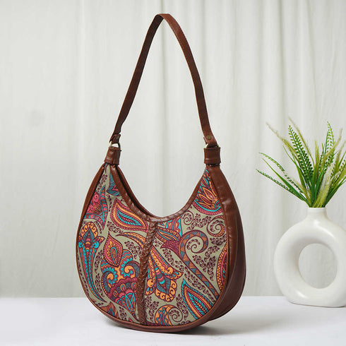 Multicolor Ethnic Motifs Printed Half Moon Hobo Bag - Uncommongifts.in