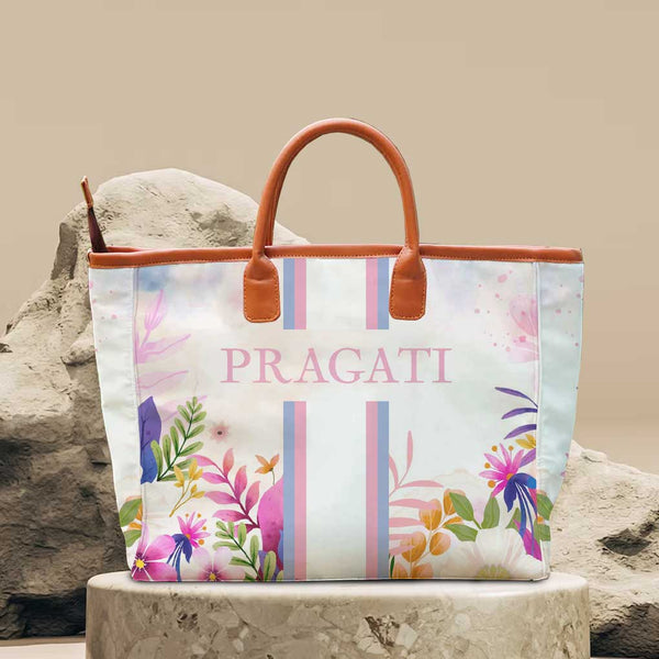 Multicolor Floral Printed Personalised Luna Handbag