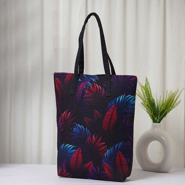 Multicolor Leaf's Printed Oversized Shopper Tote Bag - Uncommongifts.in