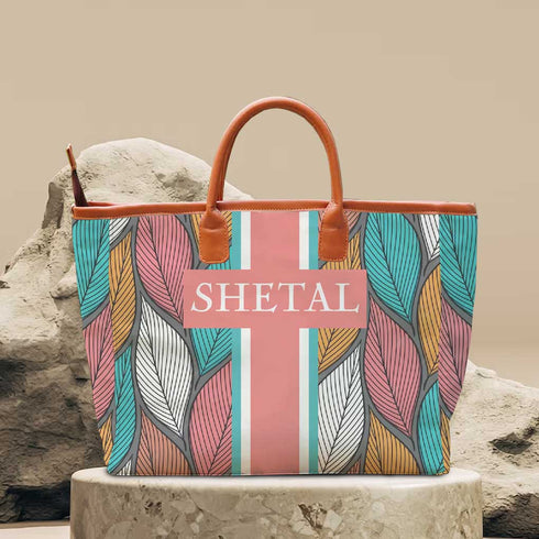 Multicolor Leaf's Printed Personalised Luna Handbag