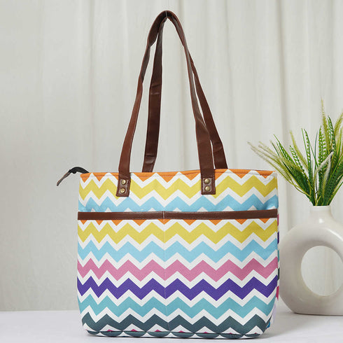 Multicolor Printed Canvas Shoulder Bag Handbag - Uncommongifts.in