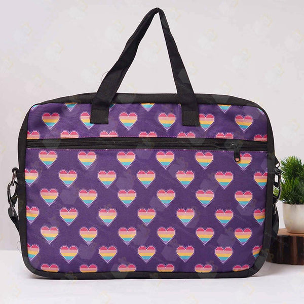 Multicolor Hearts Printed Canvas Laptop Bag - 15.6 inch