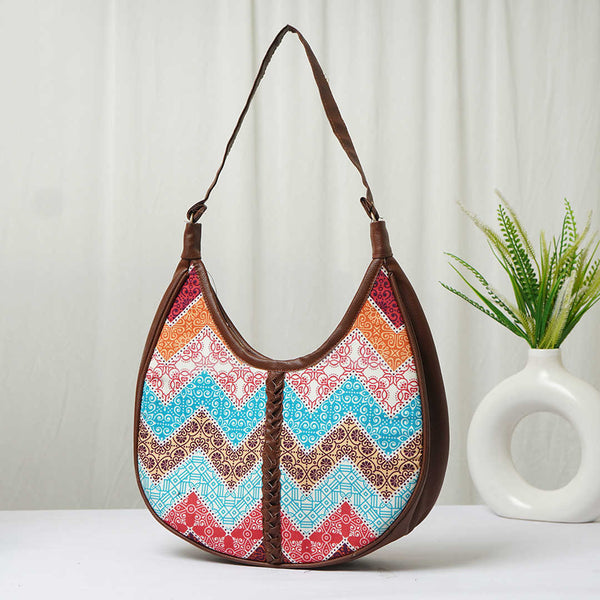 Multicolored Geometric Printed Half Moon Hobo Bag - Uncommongifts.in