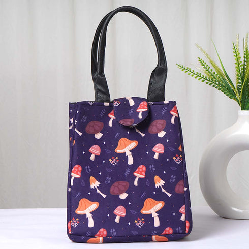 Mushroom Printed Lunch Bag With Handle - Uncommongifts.in