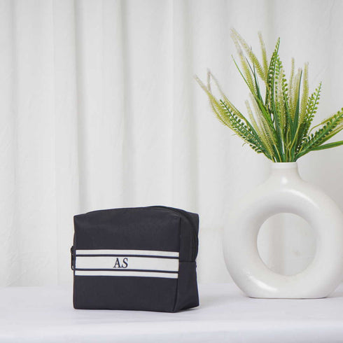 Navy Blue White Strap Personalised Box Pouch - Uncommongifts.in
