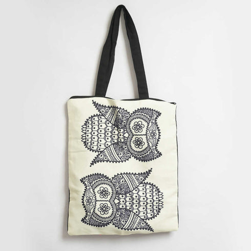 Owl Design Printed Tote Bag