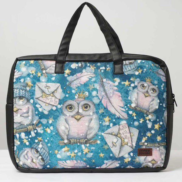 Owls Printed Canvas & PU Laptop Bag Fit 15.6 Inch Laptop