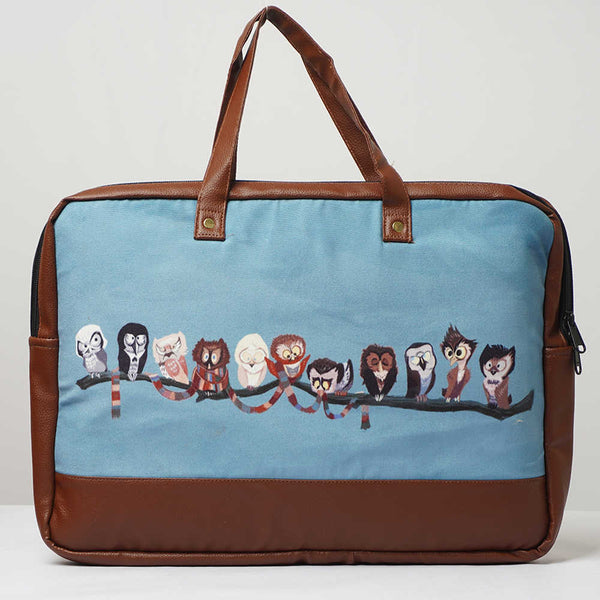 Owls Printed Canvas & PU Laptop Bag Fit 15.6 Inch Laptop