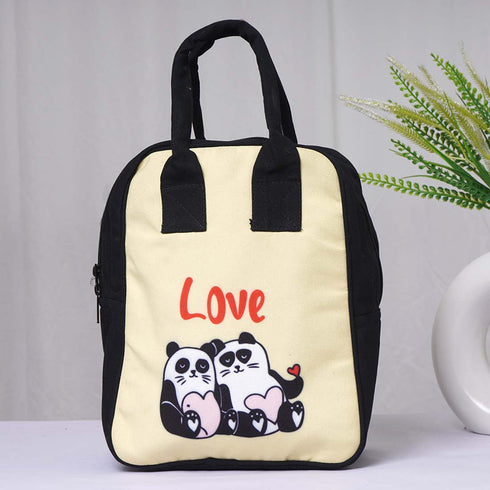 Panda Couple Printed Canvas Lunch Bag - Uncommongifts.in
