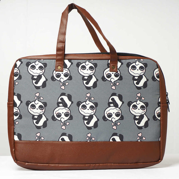 Panda Printed Canvas & PU Laptop Bag Fit 15.6 Inch Laptop