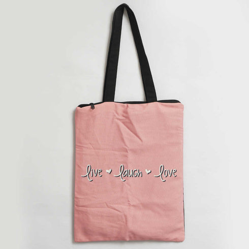 Pastel Pink Live Laugh Love Printed Tote Bag