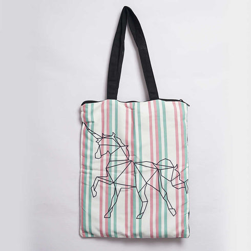 Pastel Stripes Unicorn Printed Tote Bag