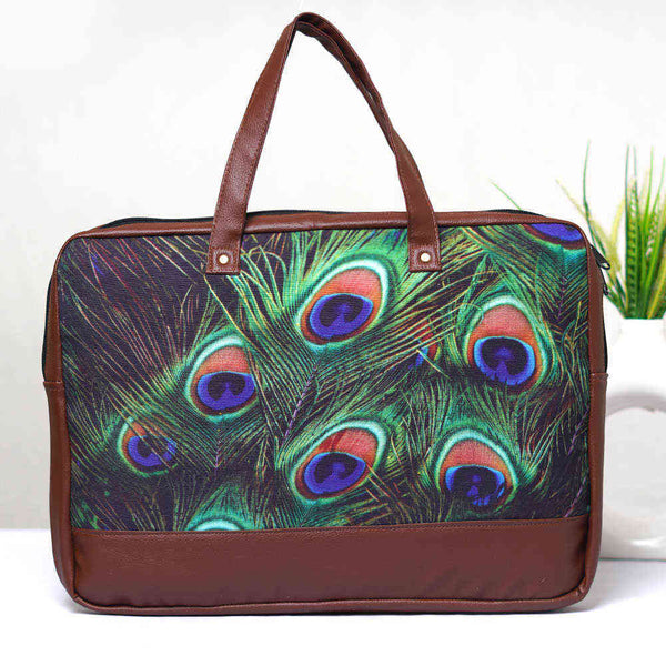 Peacock Feather Canvas & PU Laptop Bag Fit 15.6 Inch Laptop