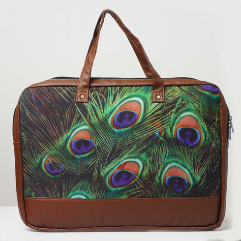 Peacock Feather Printed Canvas & PU Laptop Bag Fit 15.6 Inch Laptop