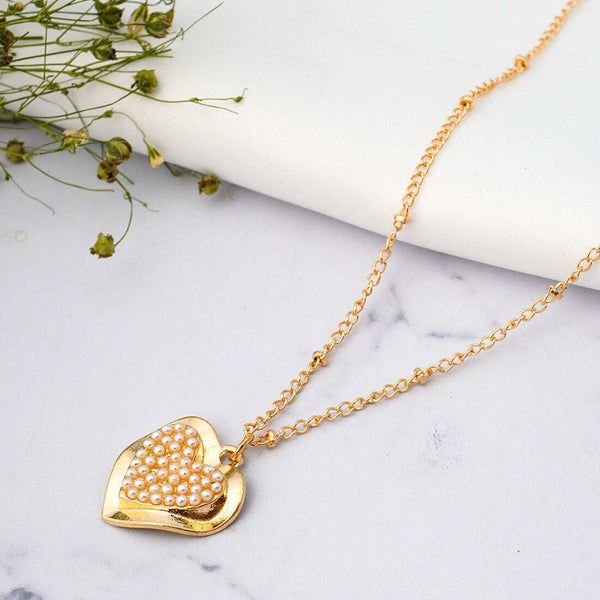 Pearl Studded Heart Gold Necklace
