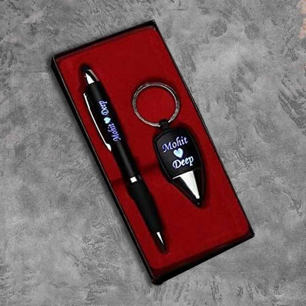 Personalized Pen Keychain Combo Gift Set - Black - Uncommongifts.in