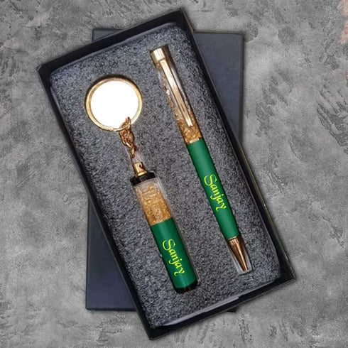 Personalized Pen Keychain Combo Gift Set - Olive - Uncommongifts.in