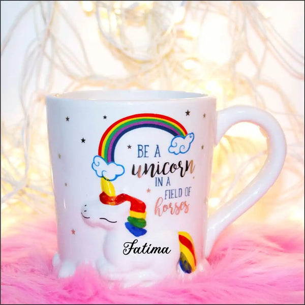 Personalised 3D unicorn coffee mug with a quote